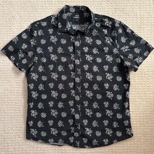 Express Men's Black Floral Short Sleeve Button Down Shirt